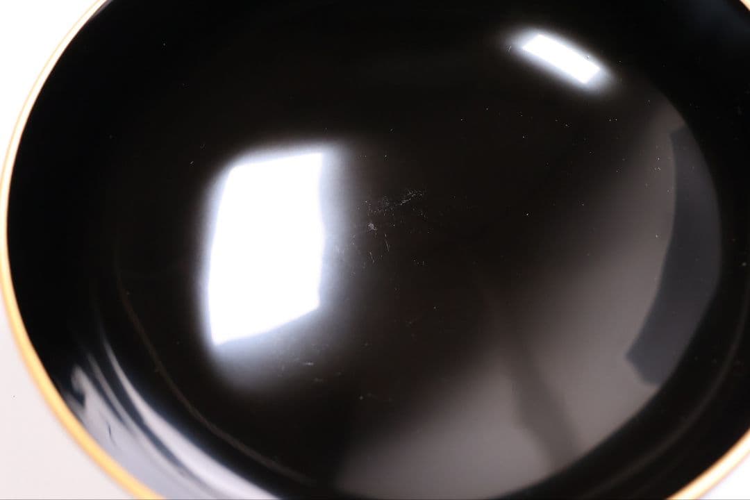 【CM378】大正期 月と松 飛翔鶴 金蒔絵 欅地溜塗 黒塗 椀二客 木製漆器