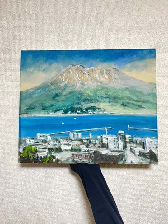 桜島　油絵　大川一