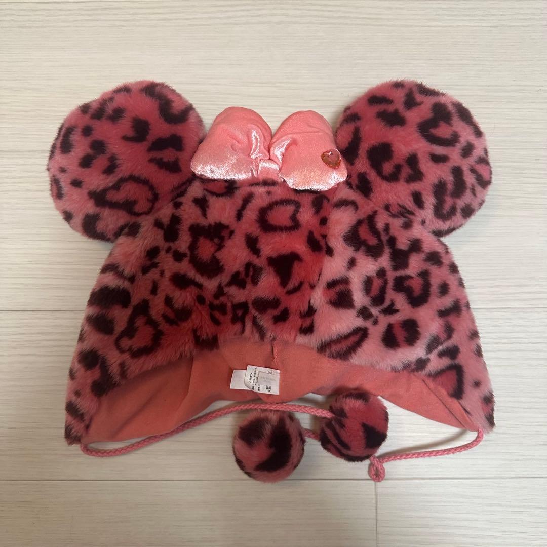 ミニーファンキャップ　ピンクヒョウ柄