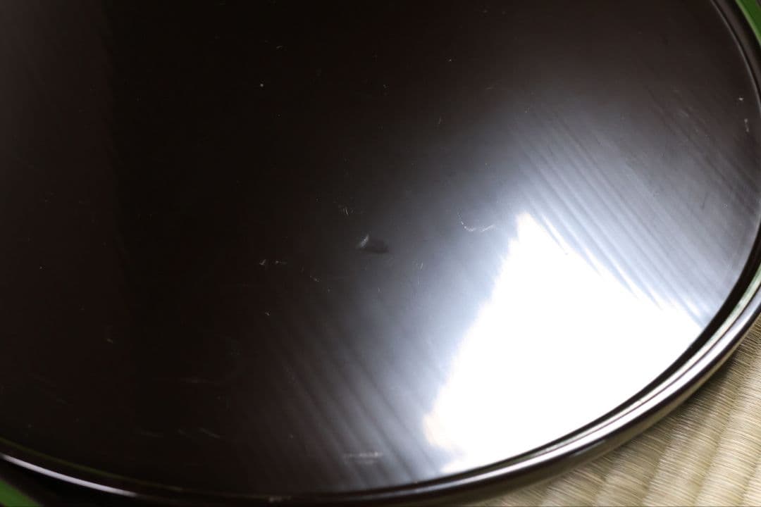輪島塗 本堅地 黒塗 縁青漆 足付 丸膳 37.8cm 三客 木製【CM384