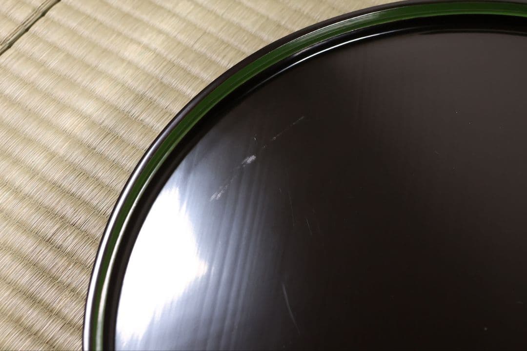 輪島塗 本堅地 黒塗 縁青漆 足付 丸膳 37.8cm 三客 木製【CM384