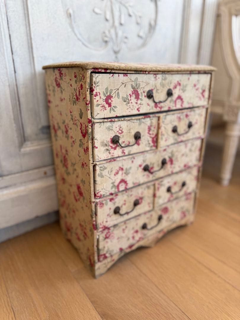 フランスアンティークカルトナージュドゥロワー花柄引き出し抽斗