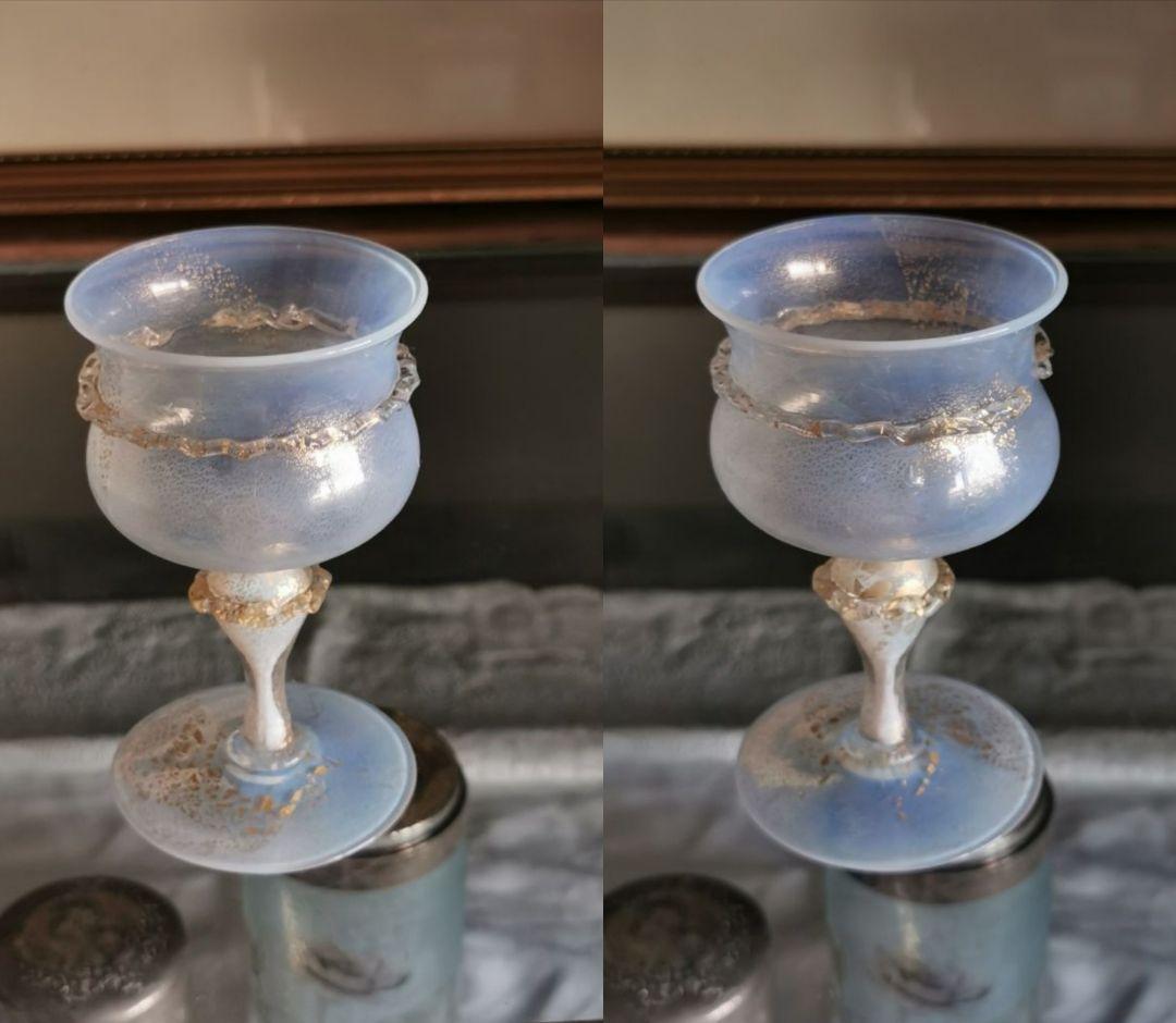 アンティーク ヴェネチアンガラス ムラーノグラス金彩ペア✧オパールセント＆レース