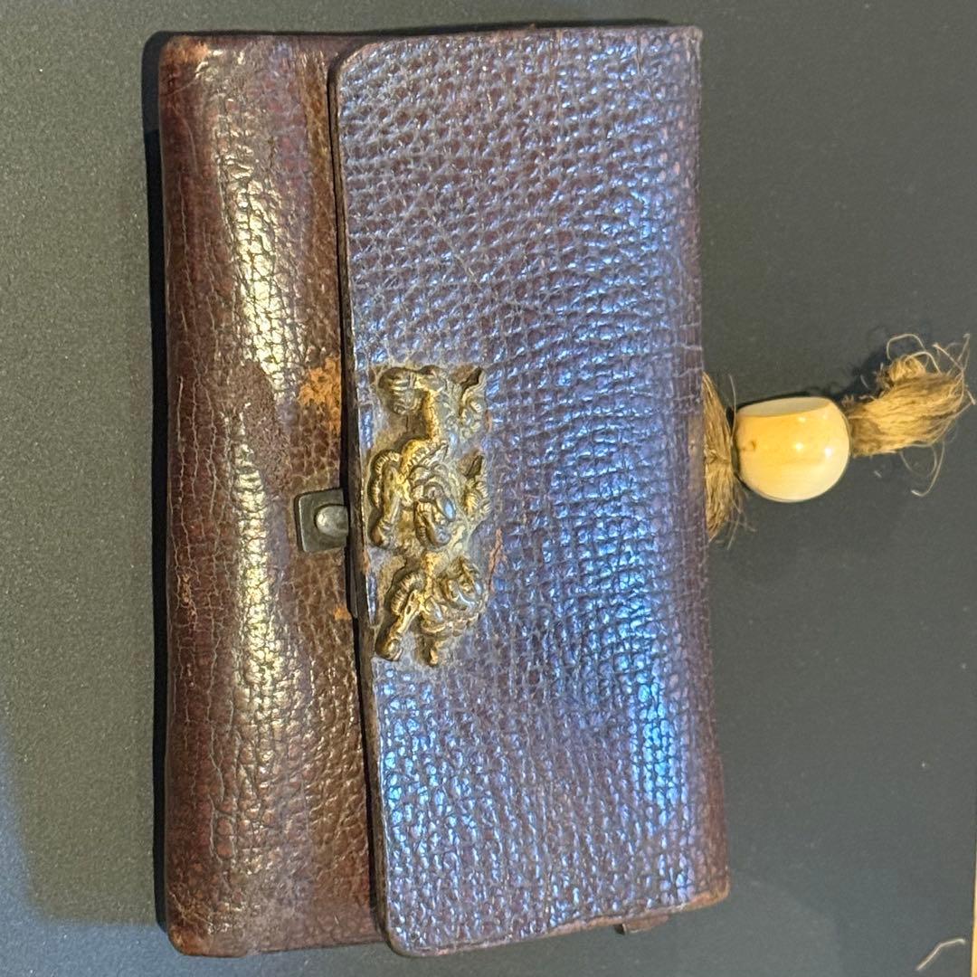 煙草入れ 道中財布様 金細工 牙根付 革製 江戸期 年代物