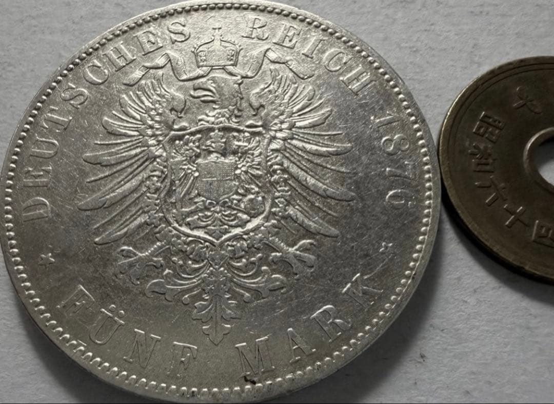 招*@様 1876年Dドイツ　バイエルン王国　　ルートヴィヒ2世 5マルク銀貨