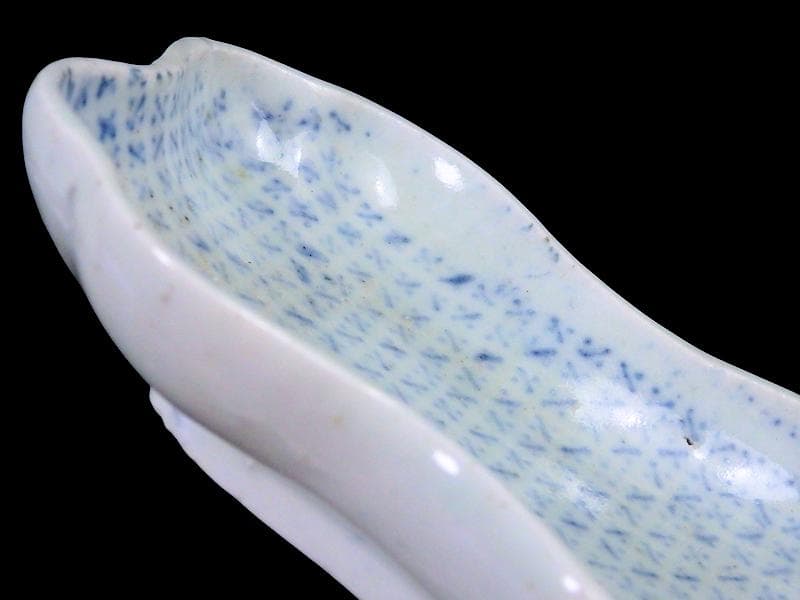 古伊万里　染付　型刷印判　幾何学文様の図　変形皿　E578 AS-CWh