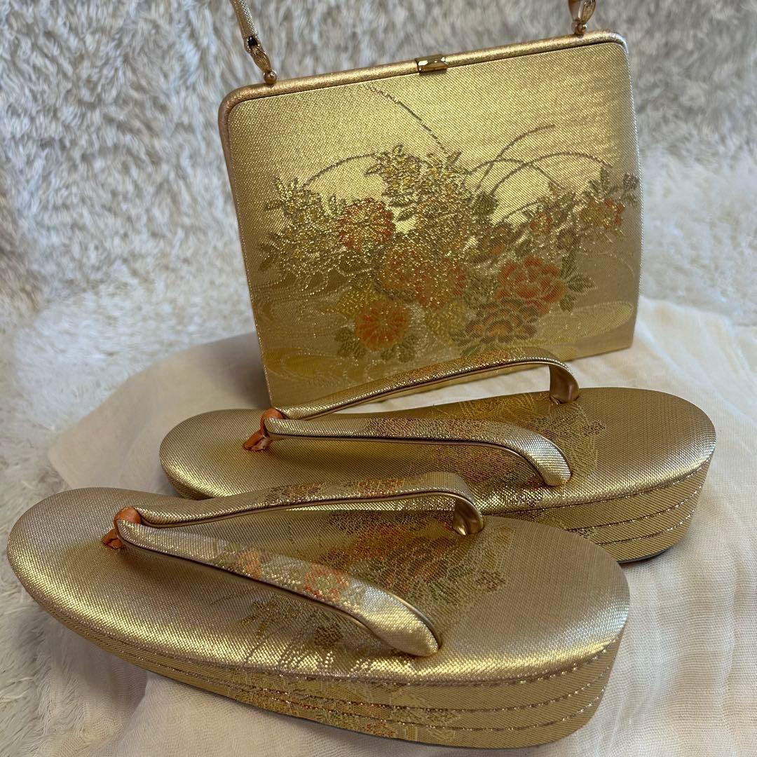 未使用⭐︎佐賀錦　草履バッグセット　正絹　金糸　フォーマル　訳あり