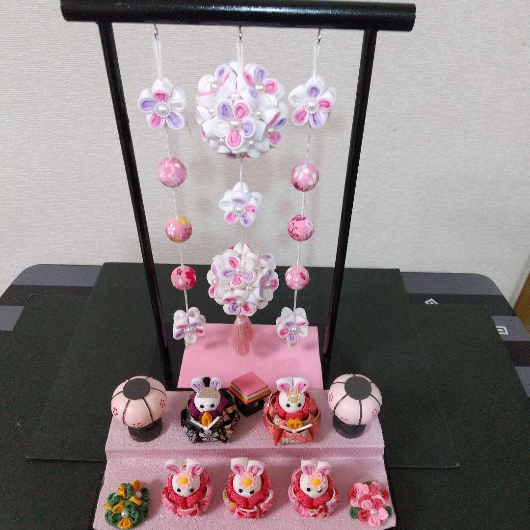 つまみ細工 吊るし飾りと雛飾りセット 雛壇 ピンク
