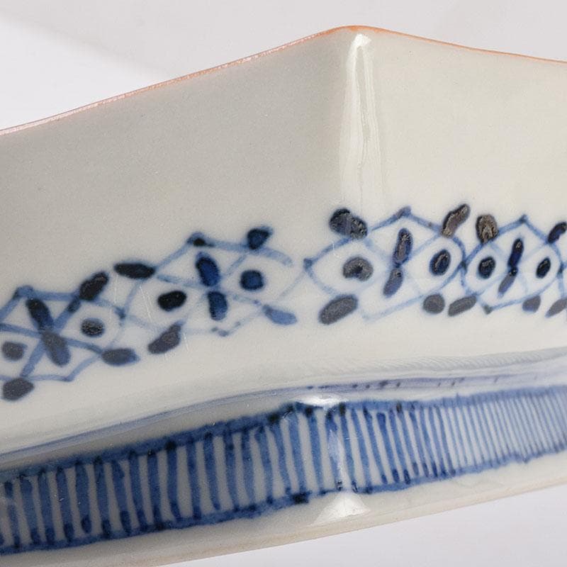 九谷焼　九谷寿楽窯　嶋田寿楽作　染付　菖蒲文　盛皿　共箱　V　R9055