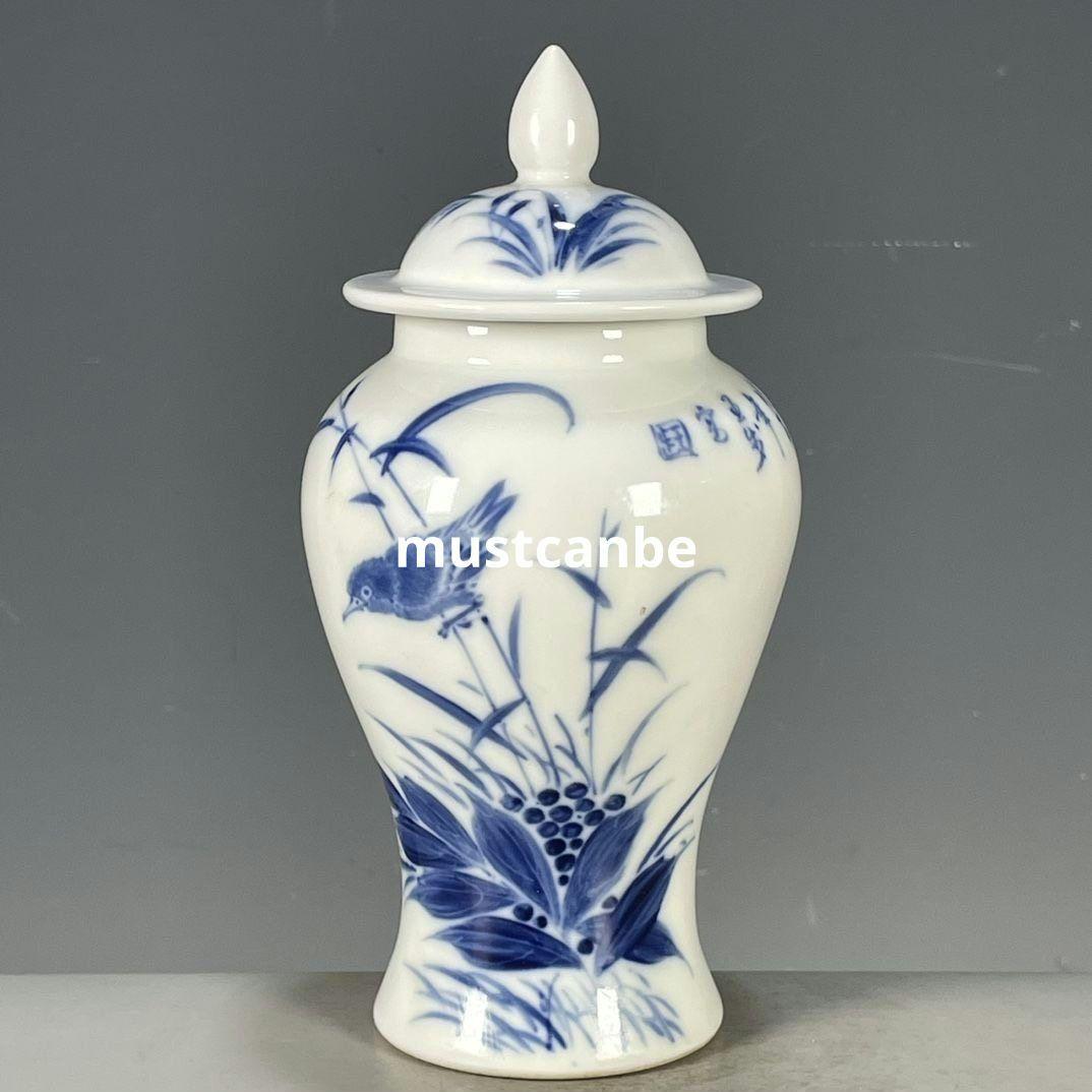 青花花将軍壺 景徳鎮 陶磁器 装飾品 現代工芸品 美術品 置物