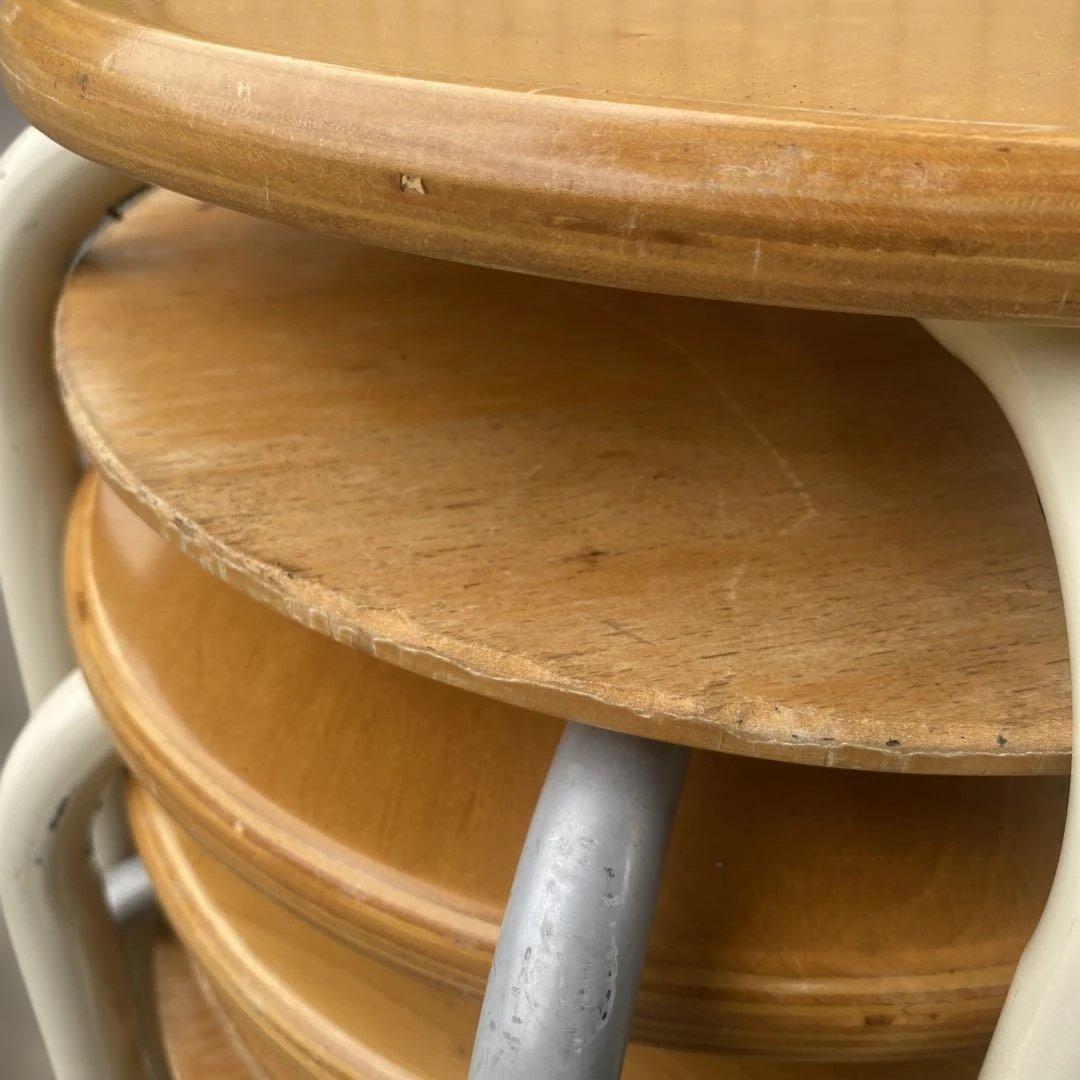 木製座面円形スツール 大量　まとめ　スタッキング可能　丸椅子　スチール　シンプル