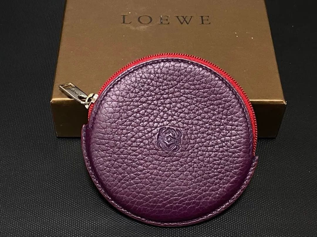 未使用 ロエベ アナグラム アマソナ クッキー ケース 小銭入れ レザー紫