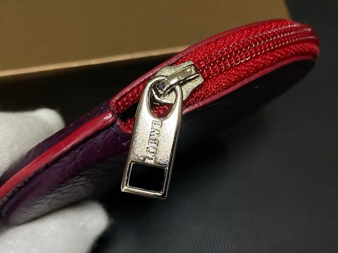 未使用 ロエベ アナグラム アマソナ クッキー ケース 小銭入れ レザー紫