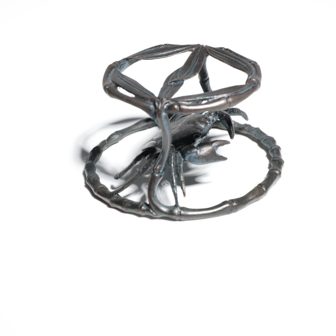 籠蟹 蓋置 置物 銅器 共箱 共布 骨董 時代物 古道具 240322DZ20