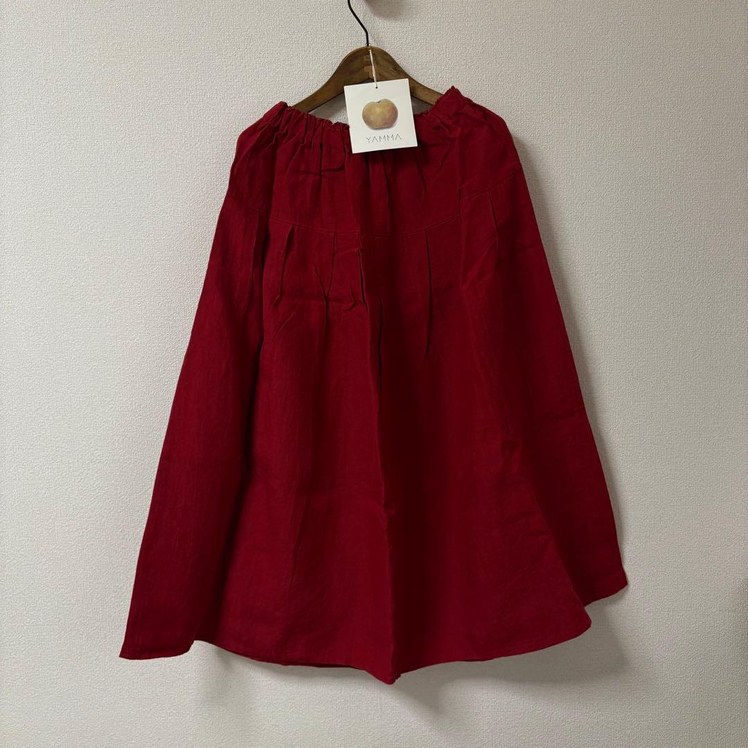 未使用☆ヤンマ産業 yamma☆リネン タックスカート ロング丈 赤