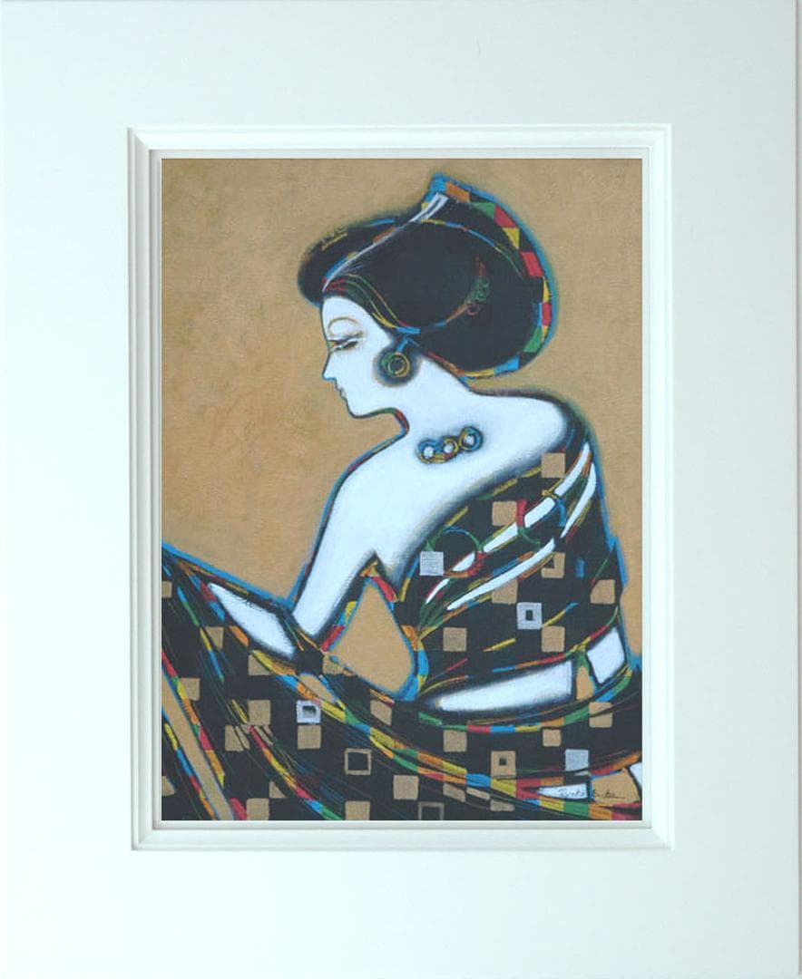 油絵 菅家令子 絵 絵画インテリア額付(白) uF6-010311 人物 女性像