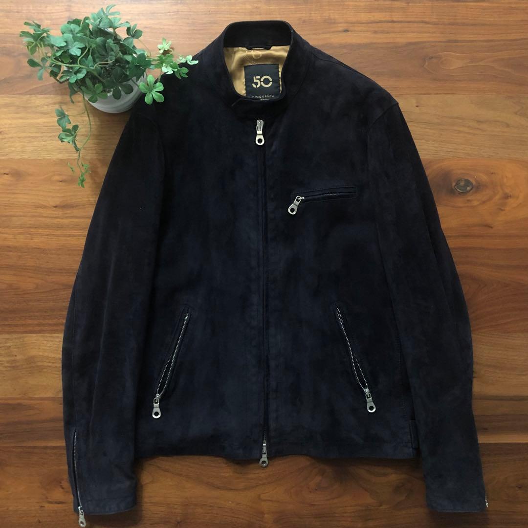 【美品】CINQUANTAチンクアンタスウェードライダースジャケット50ブラック