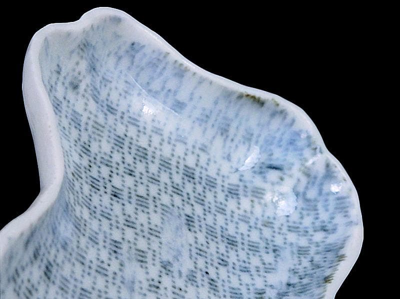 古伊万里　染付　型刷印判　幾何学文様の図　変形皿　江戸期C449 AS-CWe