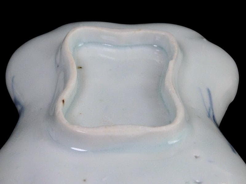 古伊万里　染付　型刷印判　幾何学文様の図　変形皿　江戸期C449 AS-CWe