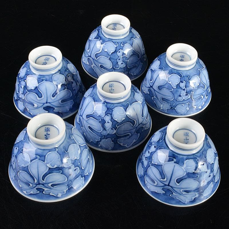 煎茶道具　 染付　柘榴文　煎茶碗　六客　在銘　V　R6774