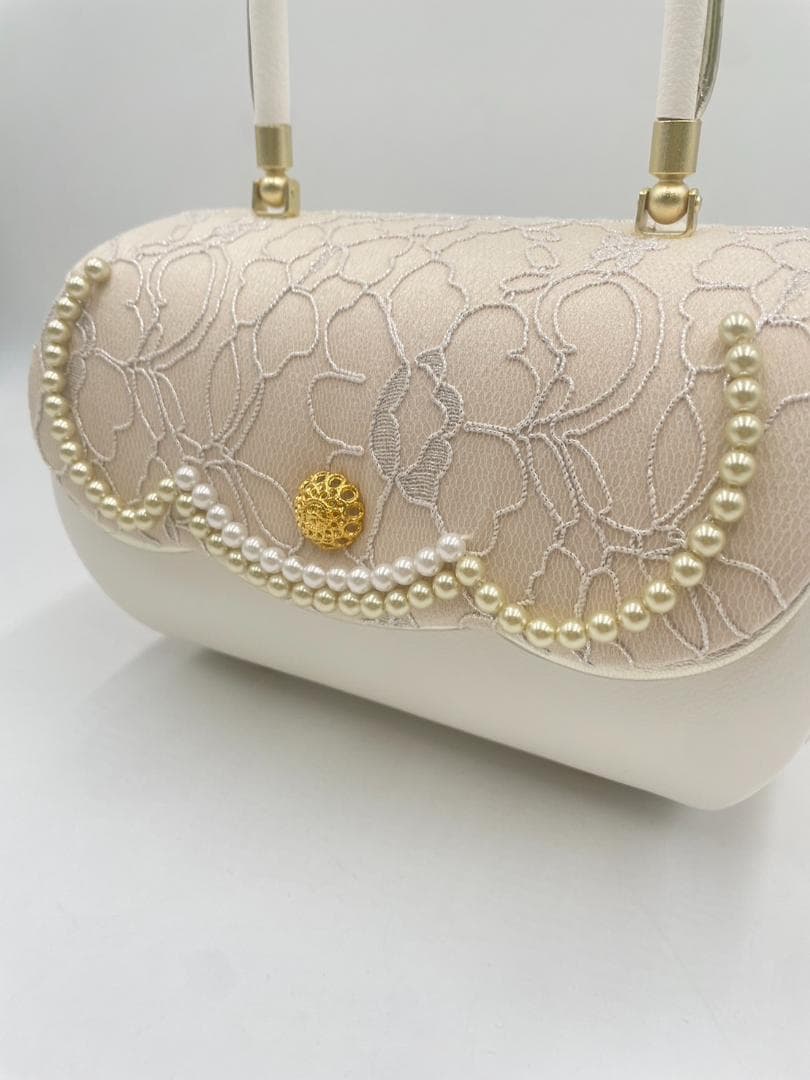 豪華ビーズパール刺繍　本格カブセ　振袖バッグ草履セット くすみピンク