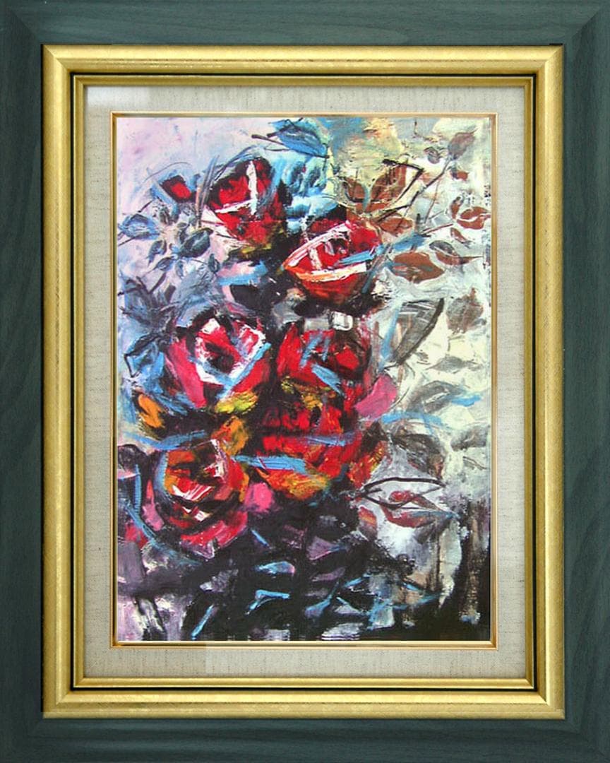 油絵 菅家令子 絵 絵画 インテリア 額付(白) uF6-050303 花 ばら