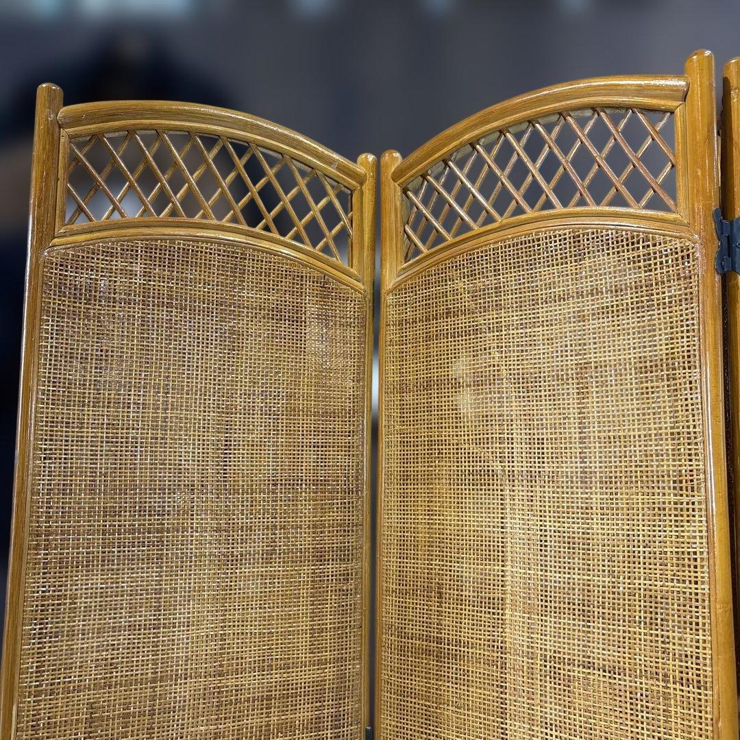 籐 ラタン 4連パーテーション 昭和レトロ 籐　間仕切り　衝立