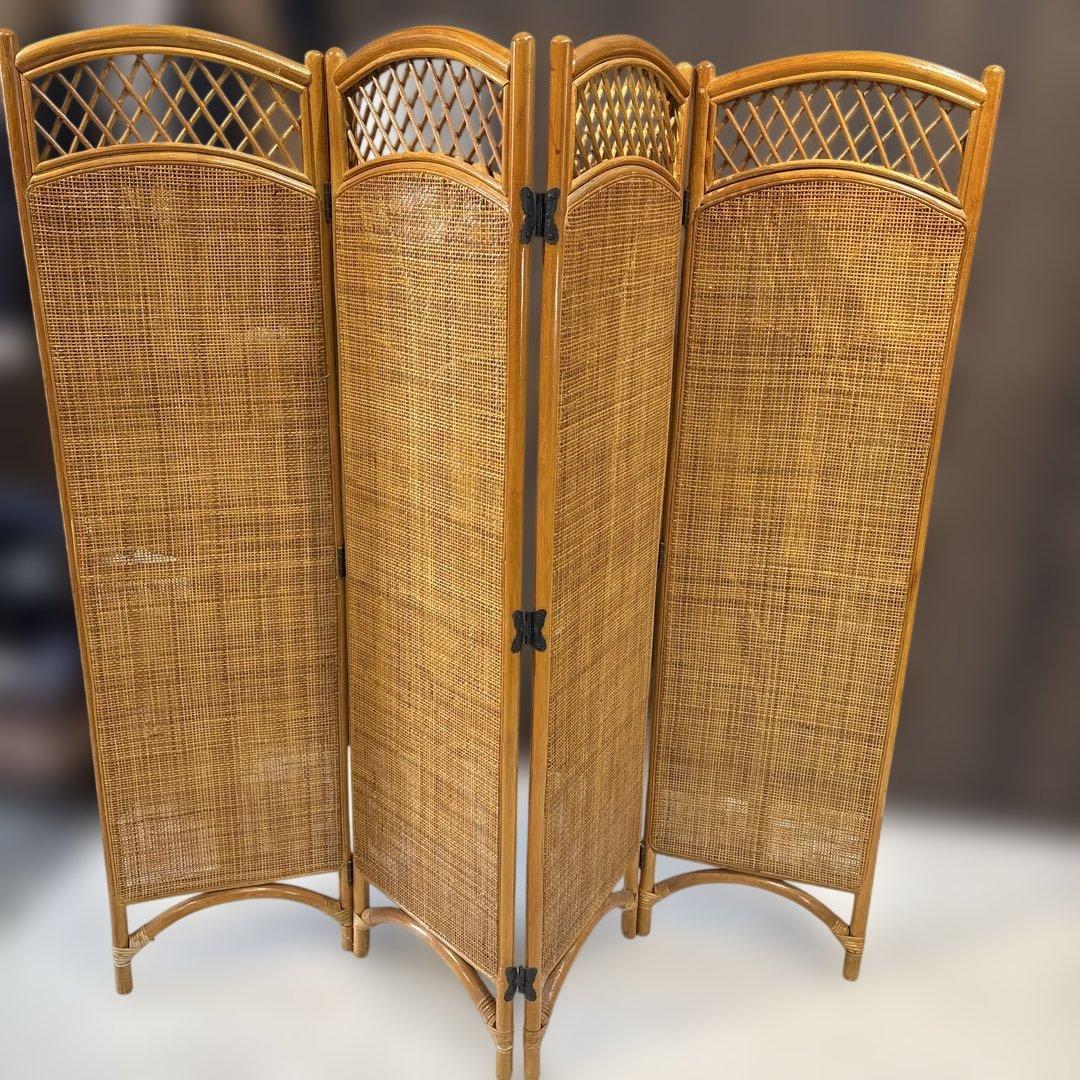 籐 ラタン 4連パーテーション 昭和レトロ 籐　間仕切り　衝立