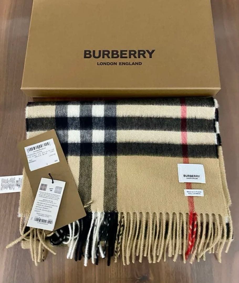 新品！BURBERRYバーバリー カシミヤ100% チェックマフラー ベージュ