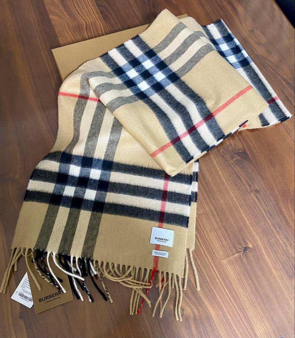 新品！BURBERRYバーバリー カシミヤ100% チェックマフラー ベージュ