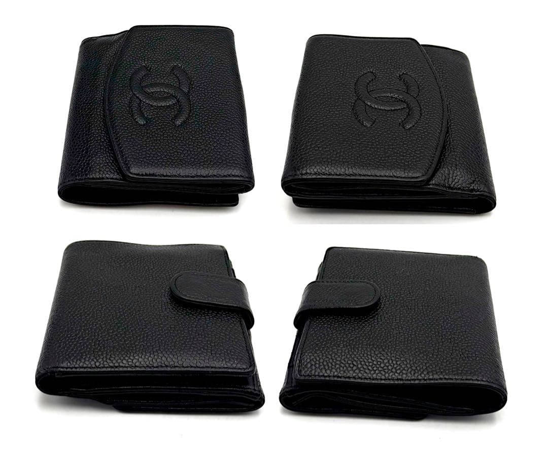 シャネルキャビアスキン ココマーク黒折り財布