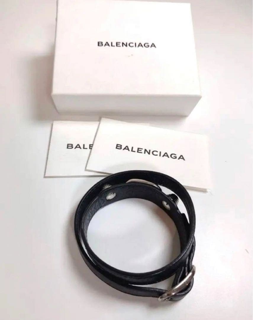 バレンシアガ ジャイアント 2連ブレスレット バングル レザー ブラック