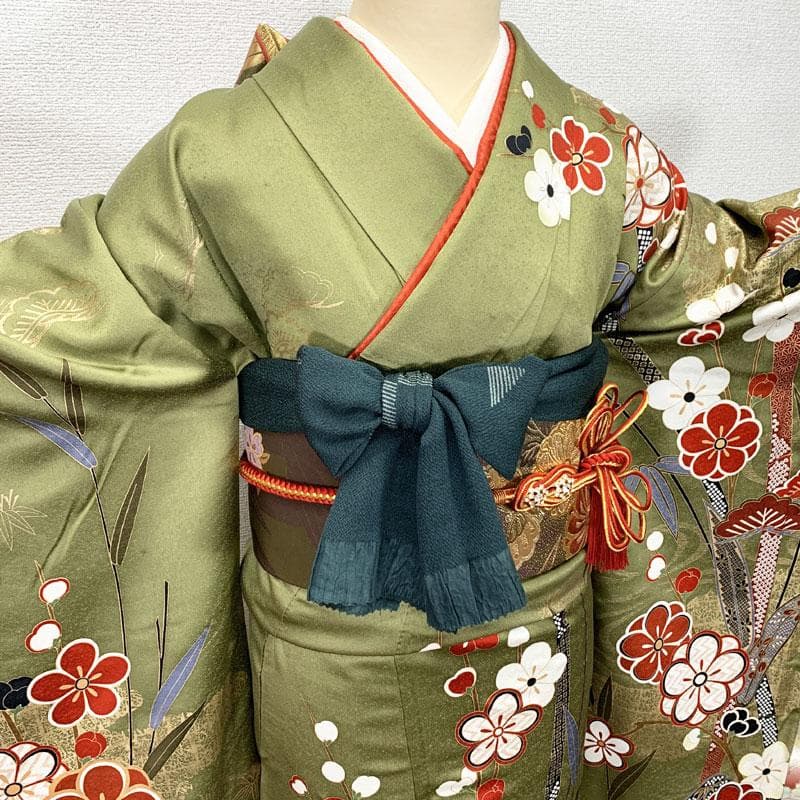 504z17.412y10.小物☆振袖 小柄な方にも 金彩 古典柄 松竹梅☆美品