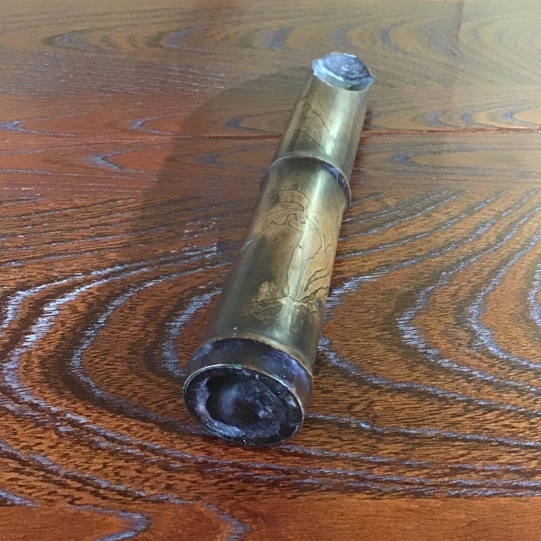 竹筒型　菖蒲花象嵌　掛花　江戸時代物