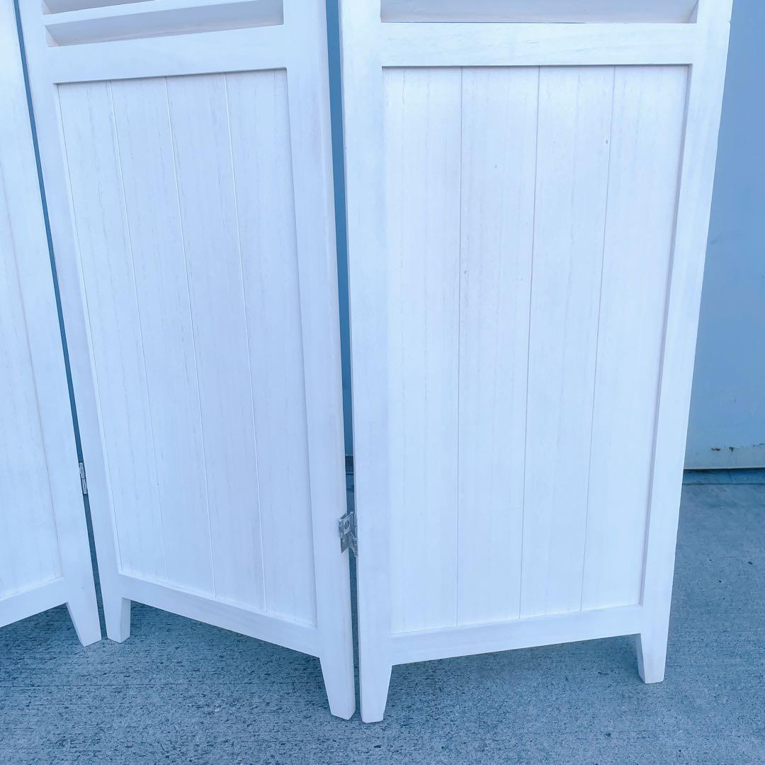 【美品/送料込】北欧風 木製4連パーテーション 衝立 白家具 間仕切り