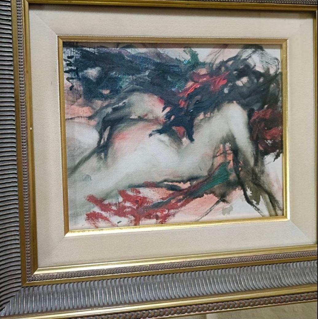 水彩画 人物画 金色フレーム　値下げ交渉可