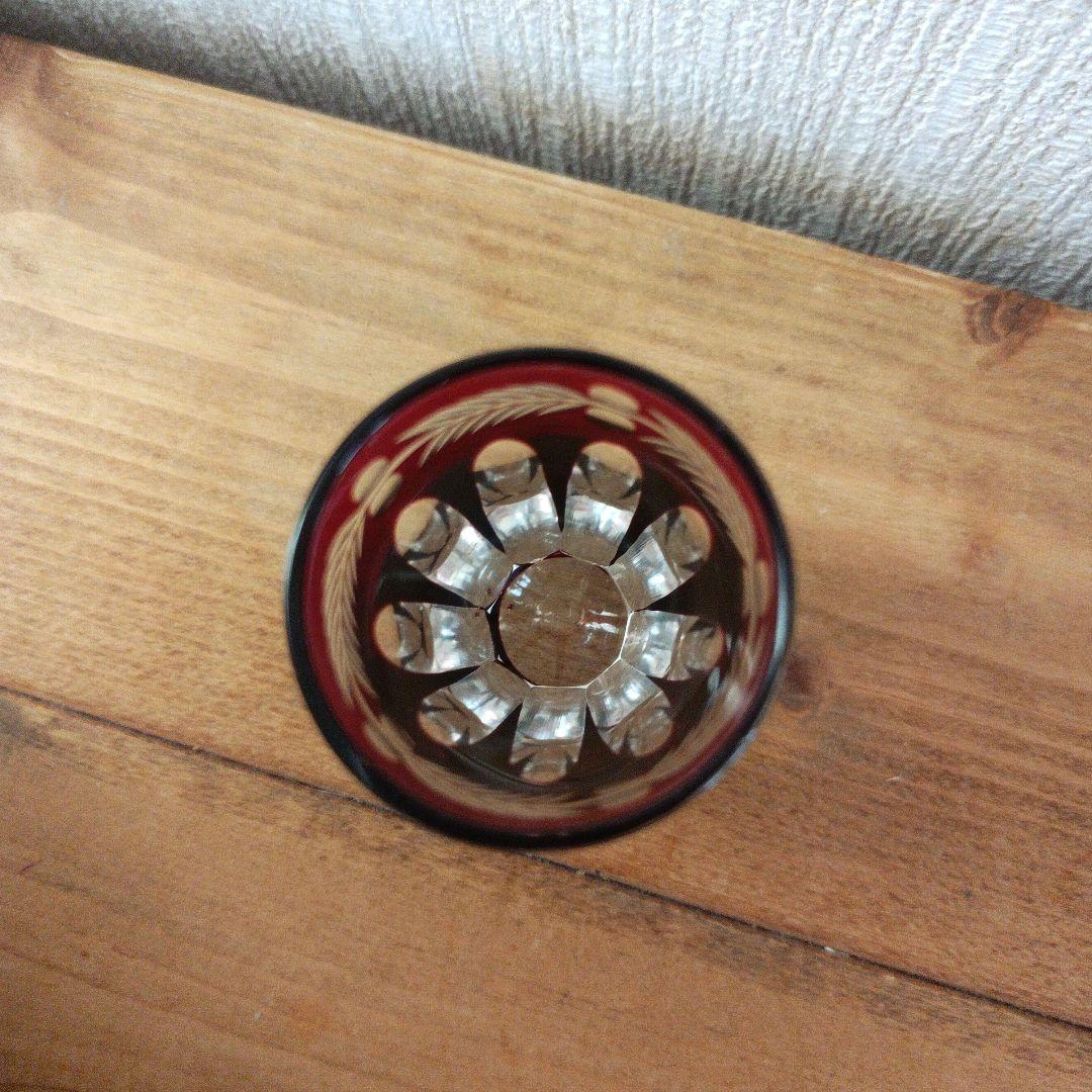 【昭和アンティーク】江戸切子（赤被せ）ショットグラス6個セット