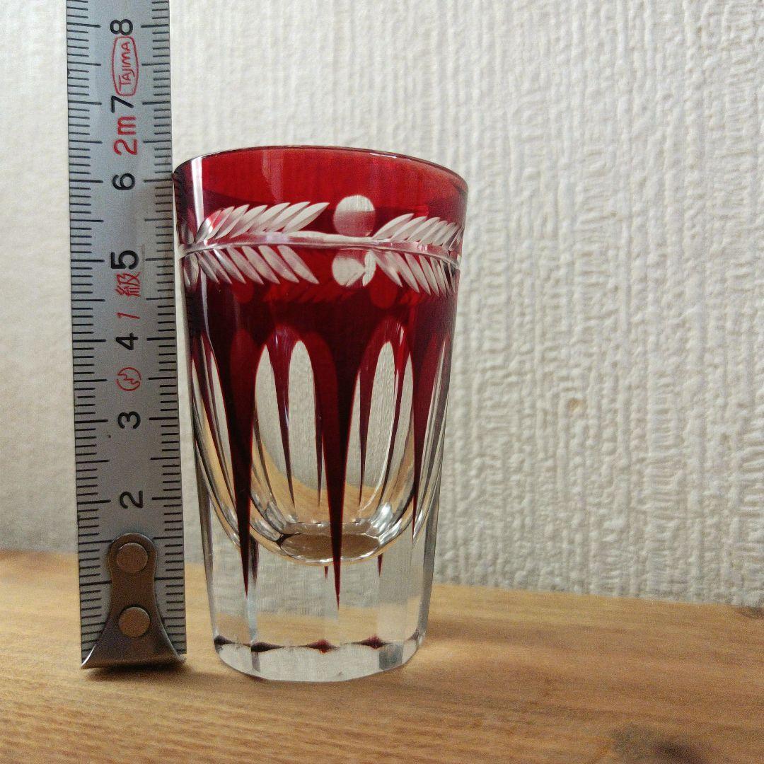 【昭和アンティーク】江戸切子（赤被せ）ショットグラス6個セット