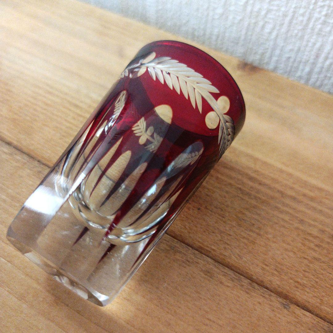 【昭和アンティーク】江戸切子（赤被せ）ショットグラス6個セット