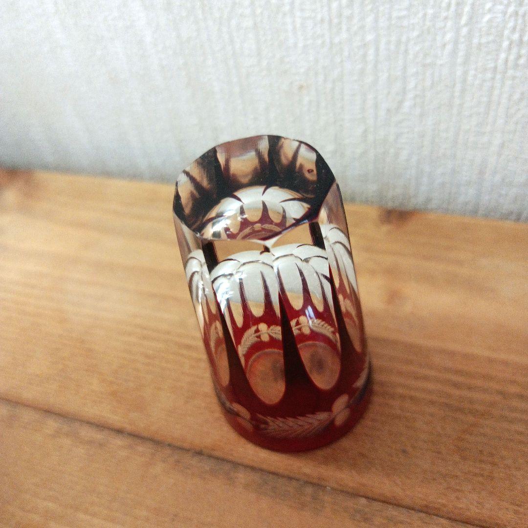 【昭和アンティーク】江戸切子（赤被せ）ショットグラス6個セット