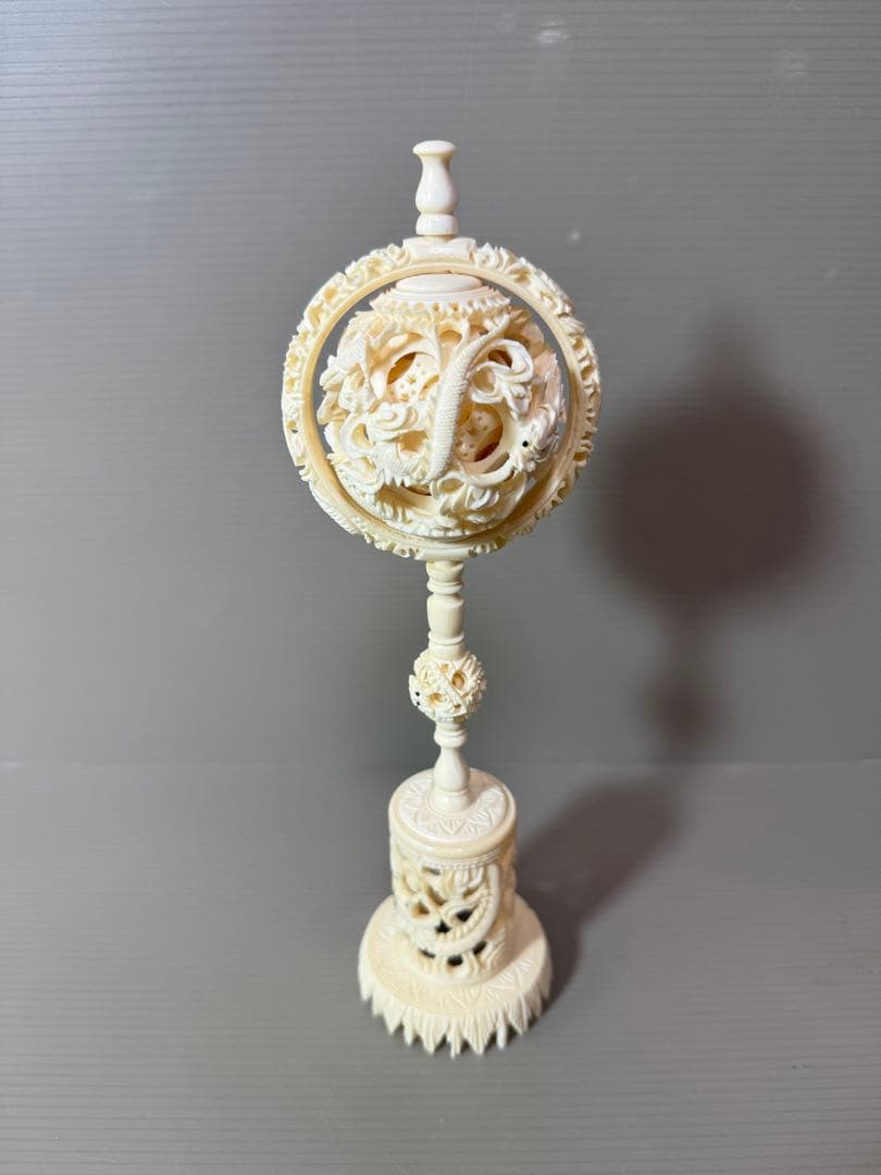 2735 天球儀　 龍文　彫刻 置物 層球 美術品 透し彫り細工 中国美術