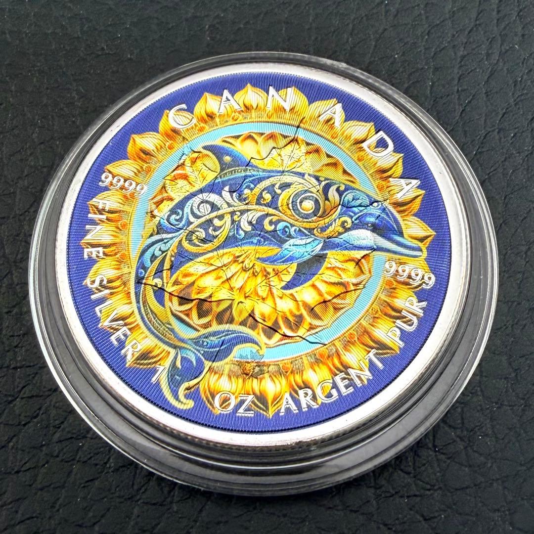 メイプルリーフ 銀貨 カラー マンダラドルフィン イルカ 曼荼 1オンス 1oz