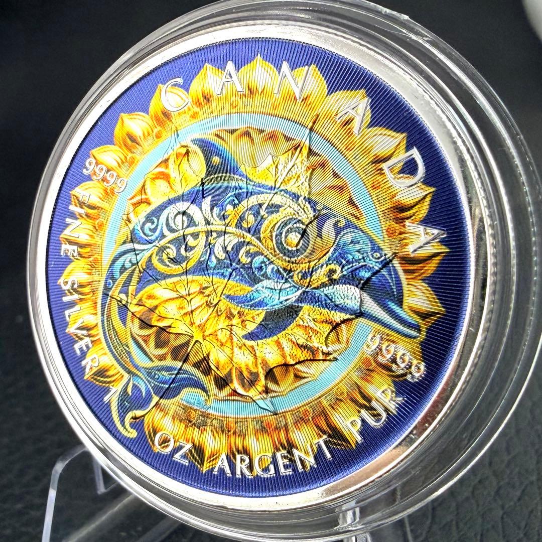 メイプルリーフ 銀貨 カラー マンダラドルフィン イルカ 曼荼 1オンス 1oz