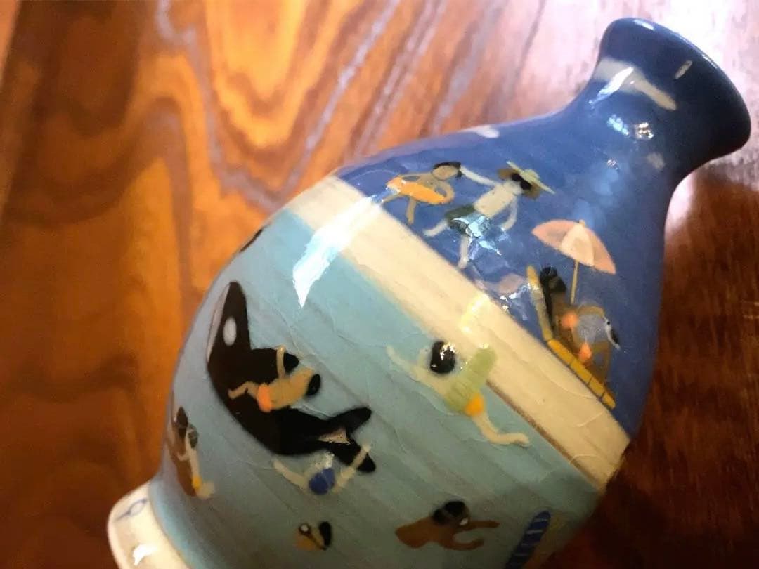 希少！スナフジタチサト作愛らしい遊泳陶芸徳利花器（検Loeweロエベ鹿児島睦