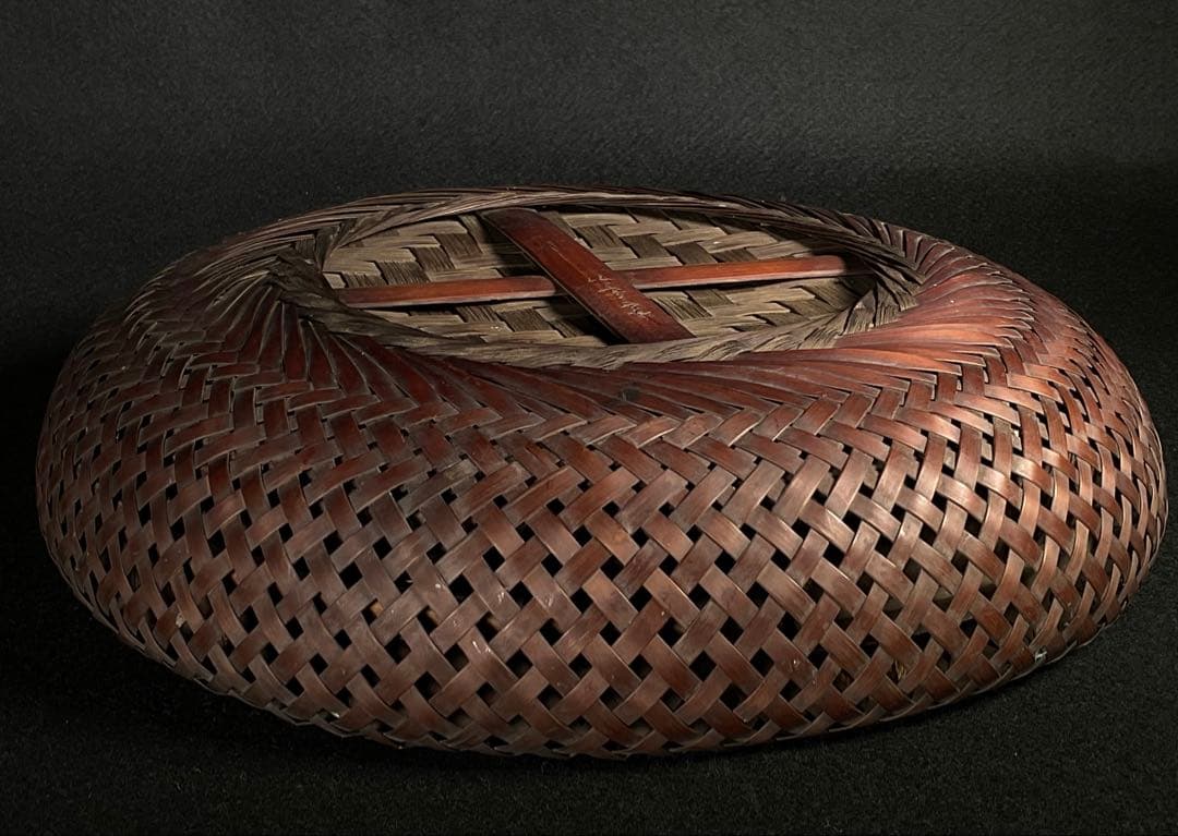 田辺竹雲斎造　竹籠　菓子籠　竹細工　茶道具　煎茶道具　径約28cm