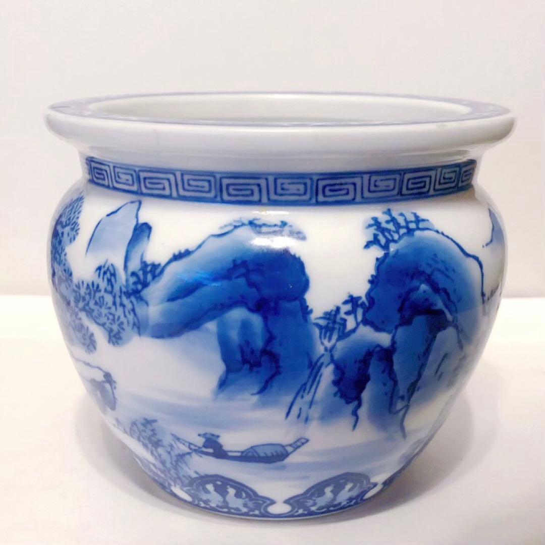 SALE‼︎ ヴィンテージ 茶道具 火鉢 平安 孝峰 作 青染付 小 楼閣 山水