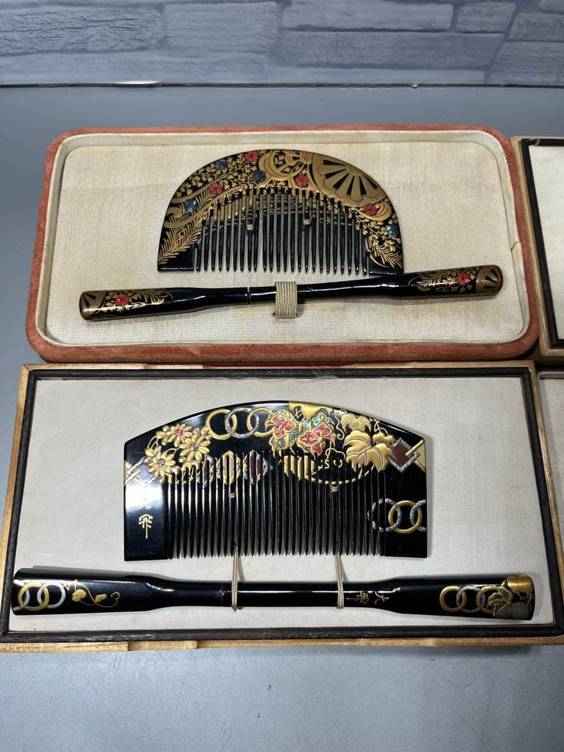 時代　蒔絵　櫛　笄　4セット