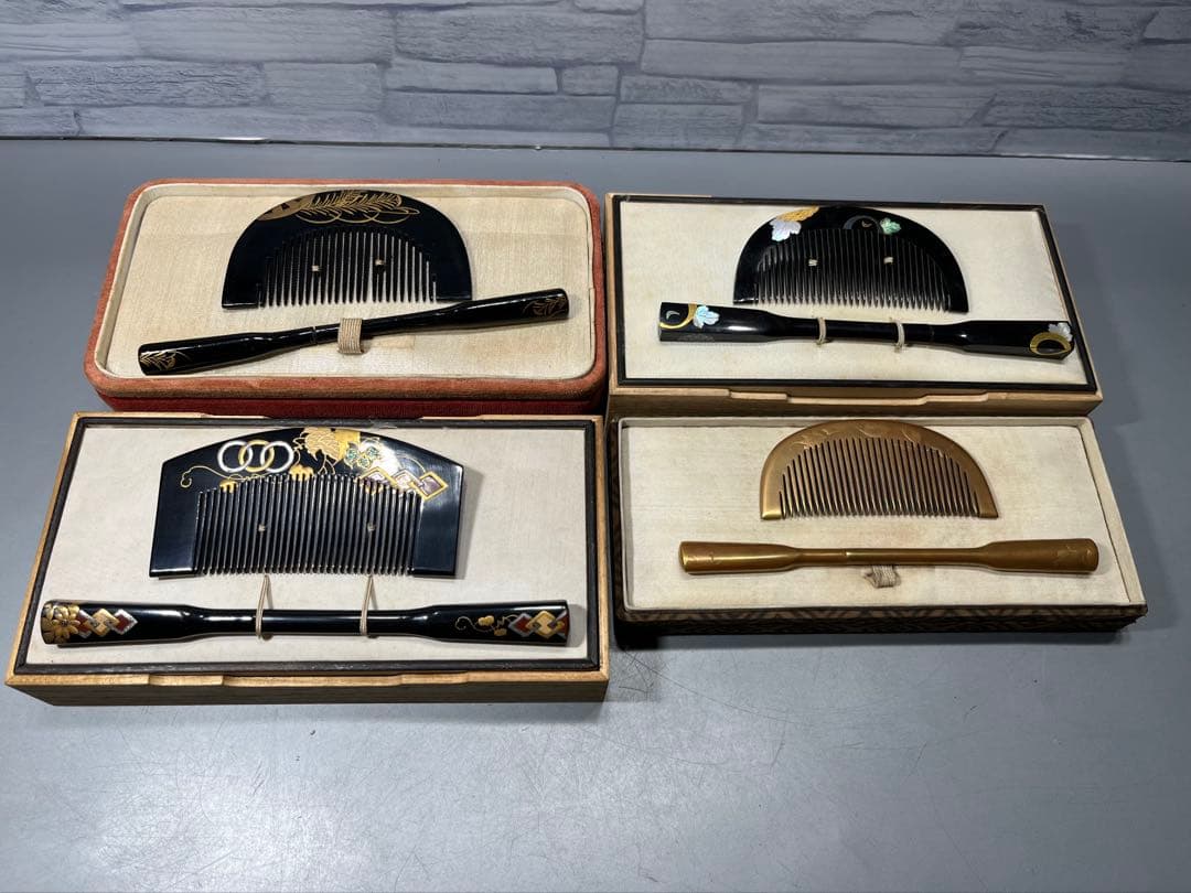 時代　蒔絵　櫛　笄　4セット