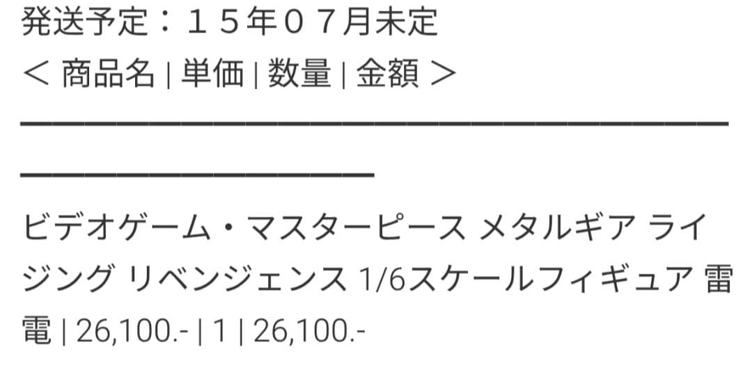 マスターピース メタルギア ライジング リベンジェンス 1/6　フィギュア 雷電