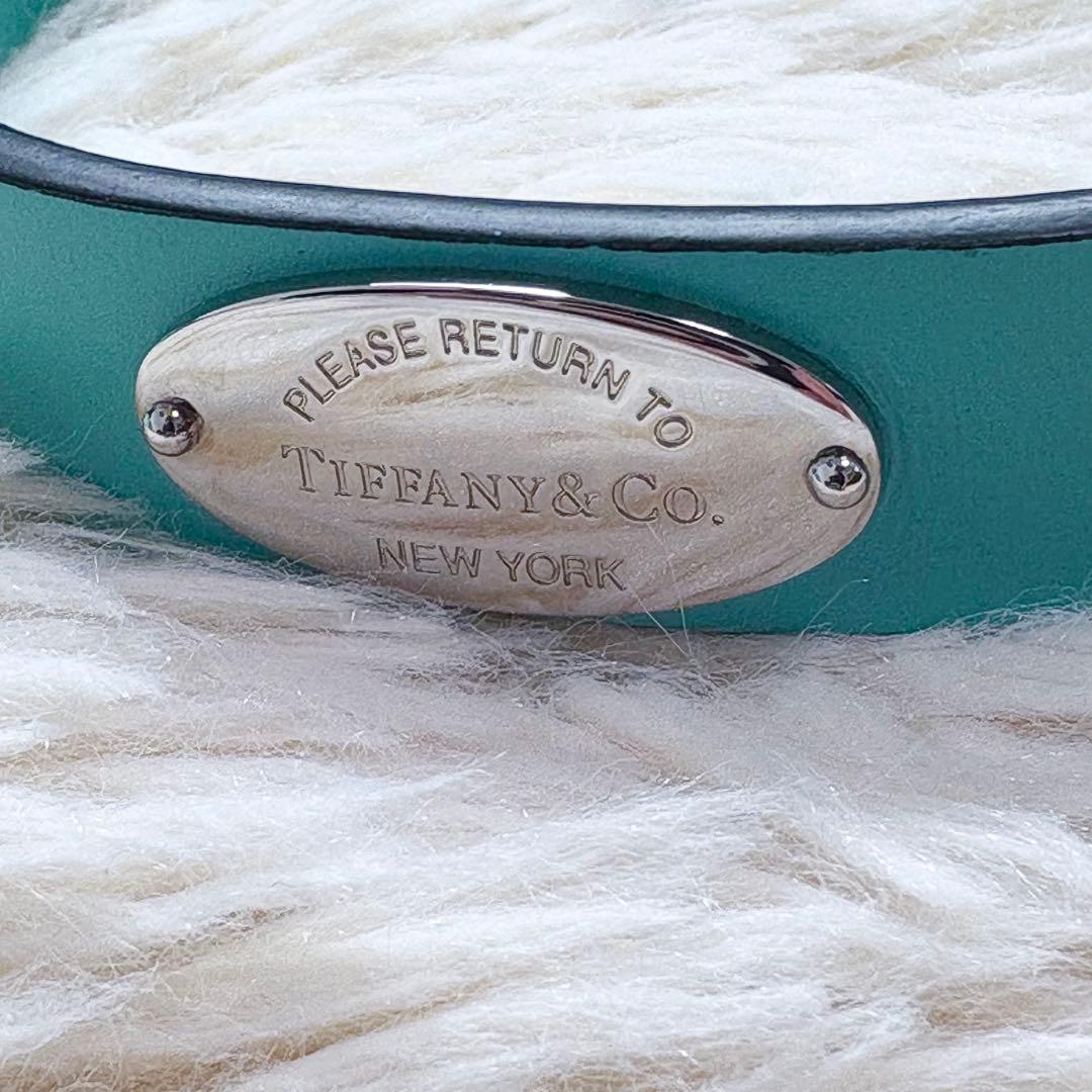 未使用級✨Tiffany レザー首輪 M プレート 金具 4段調整